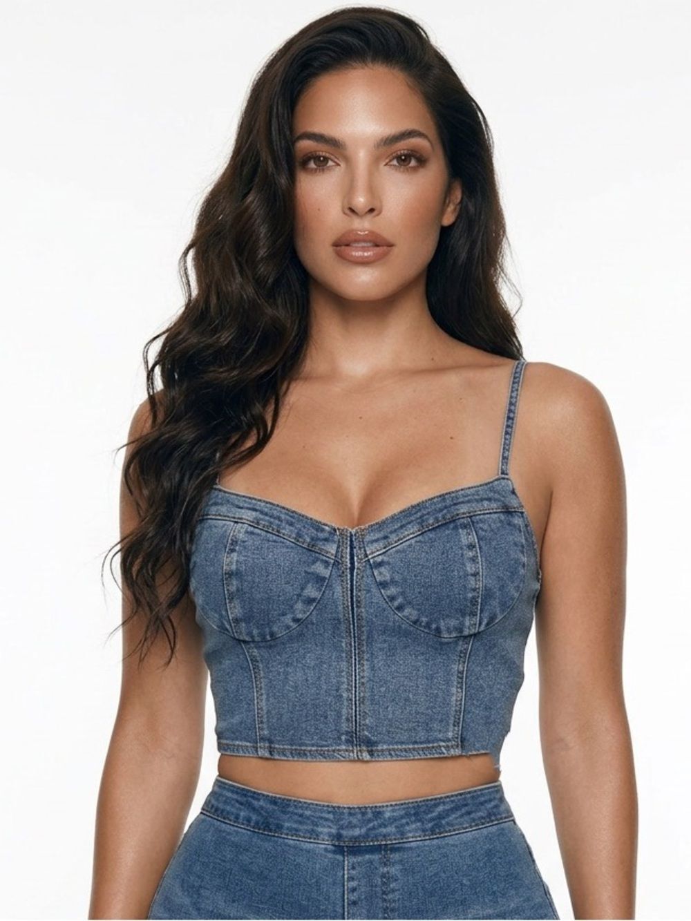 BABY PINK | NEW Blue Denim Bustier Crop Top Women’s Size Large